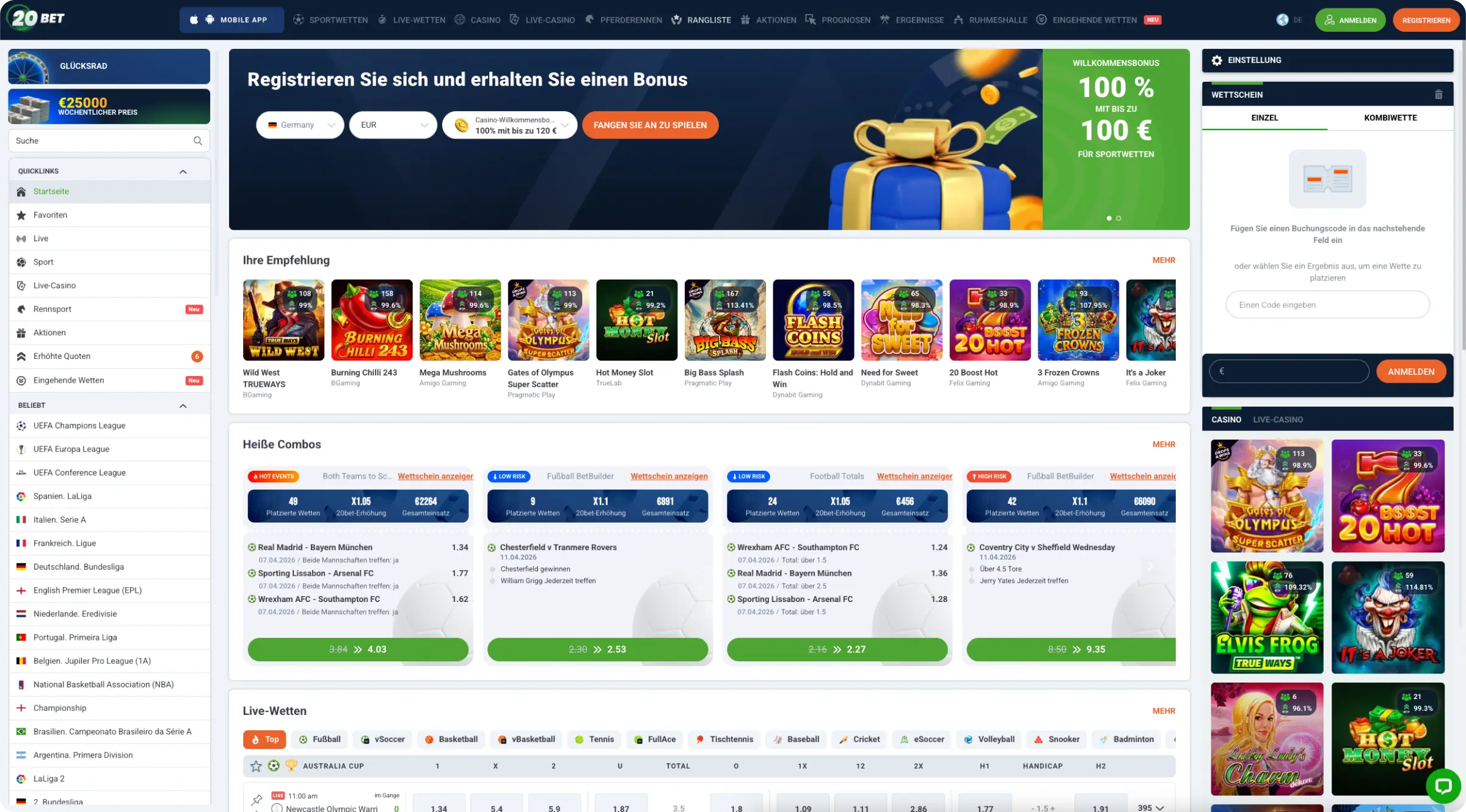20Bet Sicherer Buchmacher für Wettende